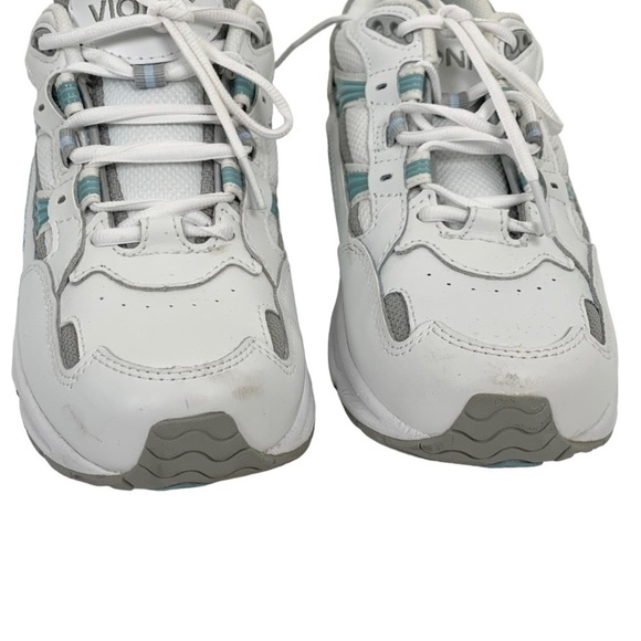 VIONIC Walking Classic Leather Orthopedic Sneakers White Aqua Blue Size 8.5 M - Picture 3 of 11